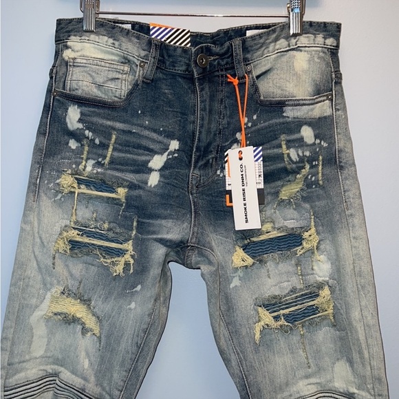 NWT Smoke Rise DNM Co. Slim Fit Ripped Jeans 32x32  Color is Cardiff Blue - Picture 6 of 14